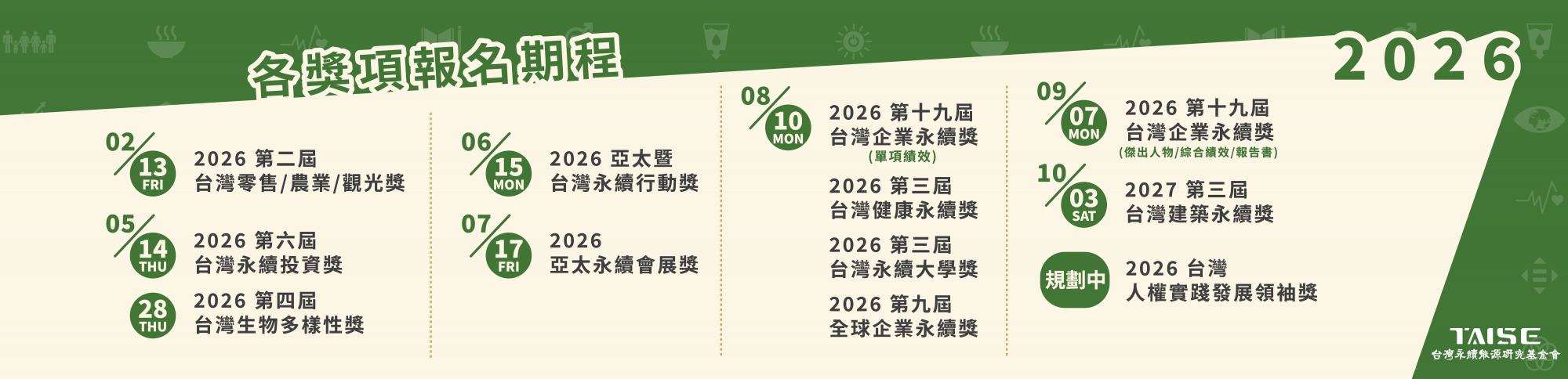 2026各獎項 徵件截止時程公告 